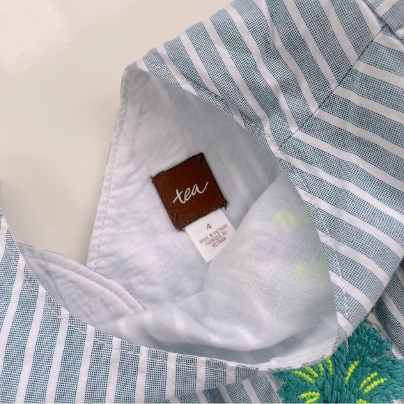 Tea Collection Blue White Stripes Embroidered Floral Dress Size 4 - Picture 7 of 7